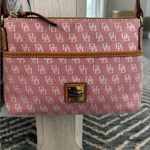 Dooney & Bourke Pink and Brown Crossbody Bag with Monogram Pattern